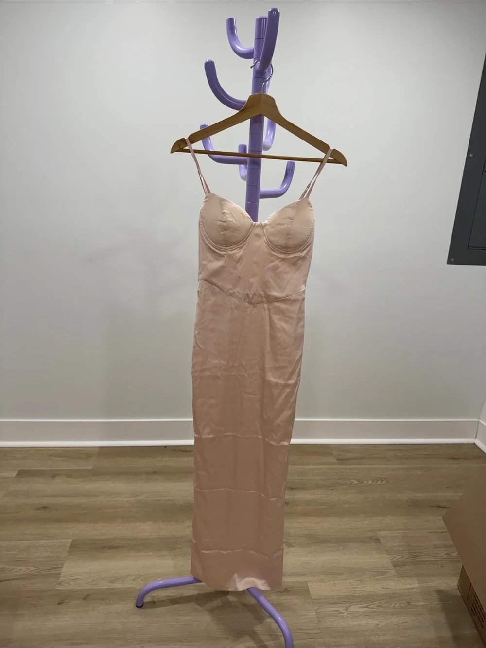 Blush Pink Satin Slip Dress with Built-In Cups